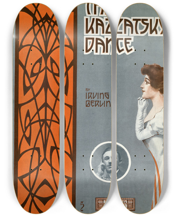 Triptych art skateboard deck of Andr De Takacs That Kazzatsky Dance by Andre De Takacs (1880-1919)