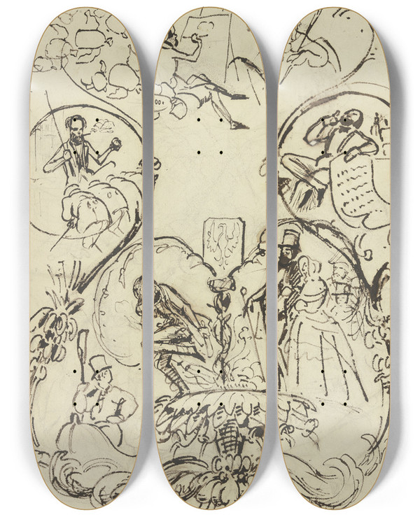 Triptych art skateboard deck of Moritz Von Schwind Arabeske Anlsslich Der Abreise Des Malers Becker by Moritz Von Schwind (1804-1871)
