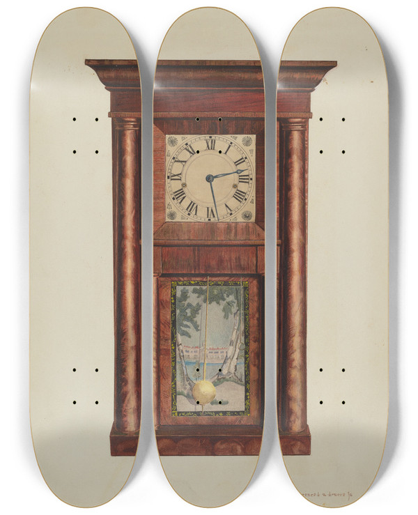 Triptych art skateboard deck of Ernest A Towers Jr Mantel Clock_2 by Ernest A Towers Jr (20-)