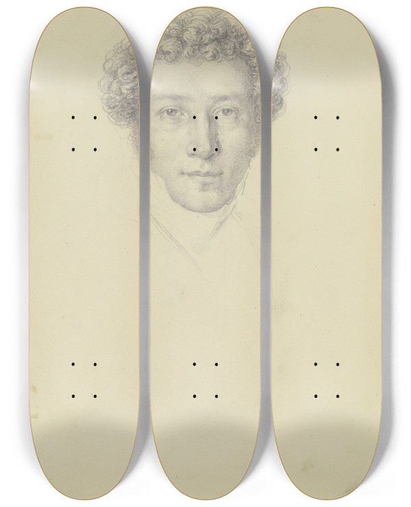 Triptych art skateboard deck of Eugen Eduard Schffer Portrait Of A Man by Eugen Eduard Schaffer (1802-1871)