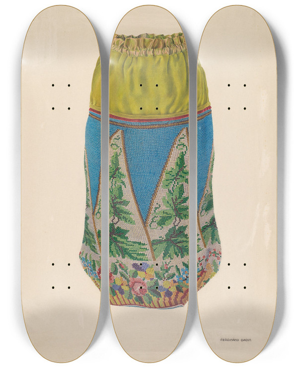 Triptych art skateboard deck of Ferdinand Badin Beaded Handbag by Ferdinand Badin