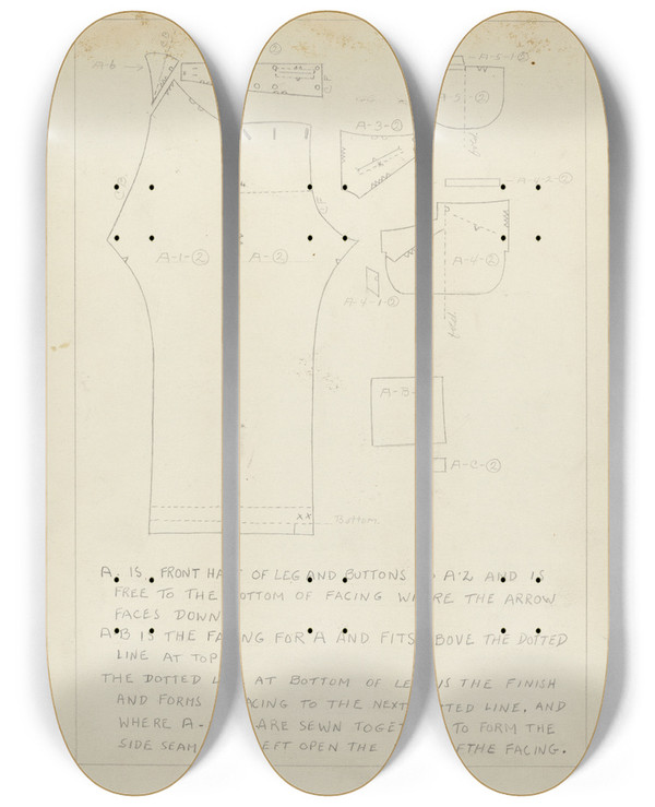 Triptych art skateboard deck of Henry De Wolfe Sugar Merchants Suit_2 by Henry De Wolfe