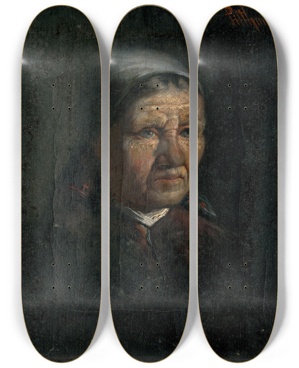 Triptych art skateboard deck of Udovt Pitthordt Grannie by udovt Pitthordt (1860-1946)