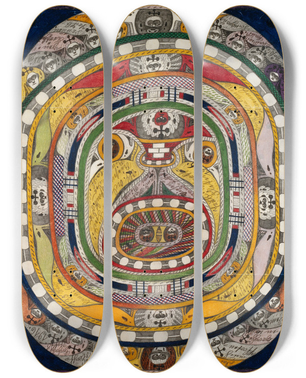 Triptych art skateboard deck of Adolf Wlfli Der Napf by Adolf Wolfli (1864-1930)