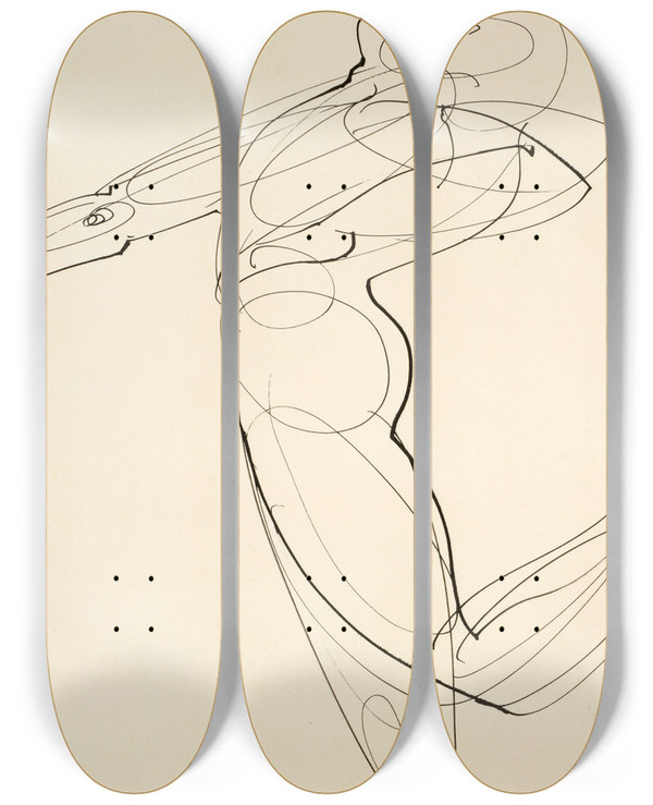 Triptych art skateboard deck of Oskar Schlemmer Figure Bending Backwards by Oskar Schlemmer (1888-1943)
