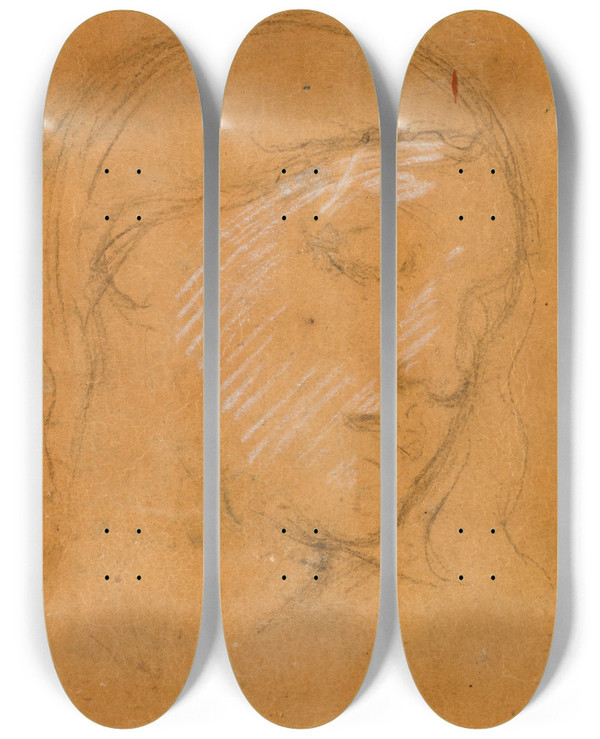 Triptych art skateboard deck of Pierre Puvis De Chavannes Visage De Femme by Pierre Puvis De Chavannes (1824-1898)