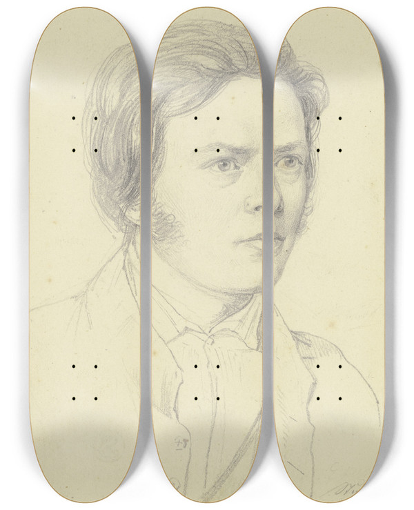 Triptych art skateboard deck of Nikolaus Hoff Bildnis Des Augsburger Landschaftsmalers Christoph Rist by Nikolaus Hoff (1798-1873)