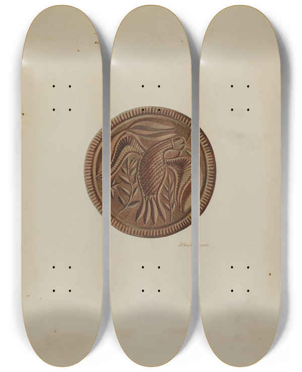 Triptych art skateboard deck of Albert Levone Pa German Butter Mold_1 by Albert Levone (20-)