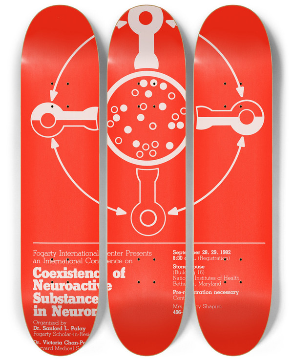 Triptych art skateboard deck of National Institutes Of Health Coexistence Of Neuroactive Substances In Neurons by National Institutes Of Health (1887)