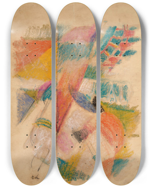 Triptych art skateboard deck of Robert Delaunay Tude Pour Lquipe De Cardiff_2 by Robert Delaunay (1885-1941)