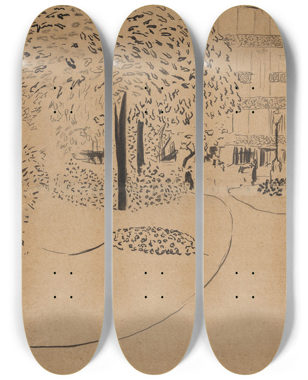 Triptych art skateboard deck of Douard Vuillard The Square by douard Vuillard (1868-1940)