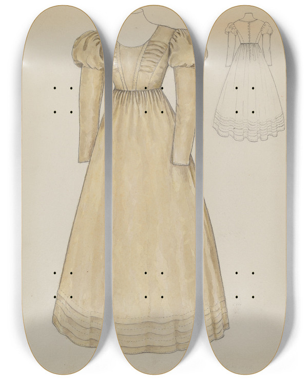 Triptych art skateboard deck of Margaret Concha Quaker Dress by Margaret Concha