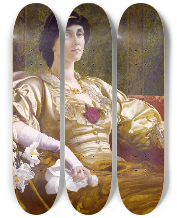 Triptych art skateboard deck of William Blake Richmond Ethel Bertha Harrison by William Blake Richmond (1842-1921)