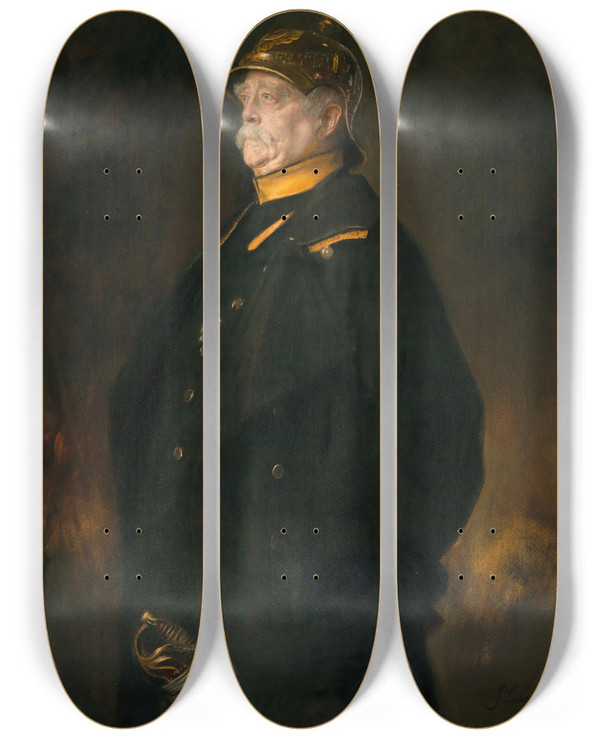 Triptych art skateboard deck of Franz Von Lenbach Portrait Of Prince Otto Von Bismarck 18151898 by Franz Von Lenbach (1836-1904)