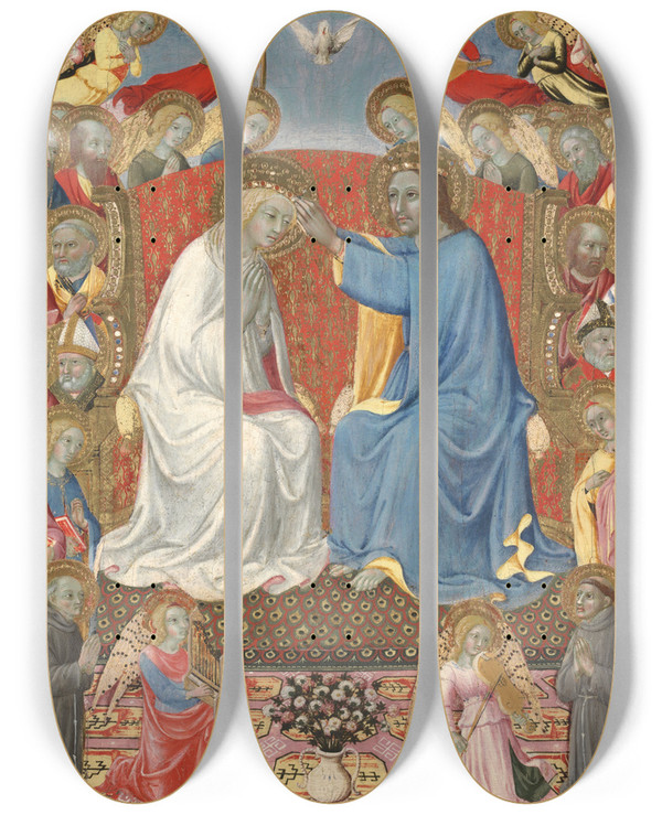 Triptych art skateboard deck of Sano Di Pietro The Coronation Of Thevirgin by Sano di Pietro (1406-1481)
