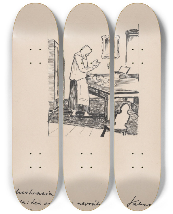 Triptych art skateboard deck of Zolo Palugyay He Just Left Didnt Return by Zolo Palugyay (1898-1935)