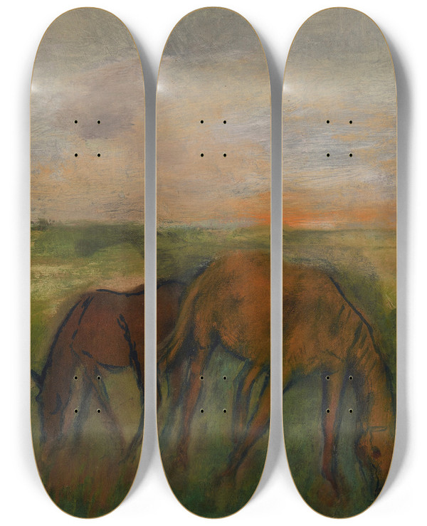 Triptych art skateboard deck of Edgar Degas Deux Chevaux Au Pturage by Edgar Degas (1834-1917)