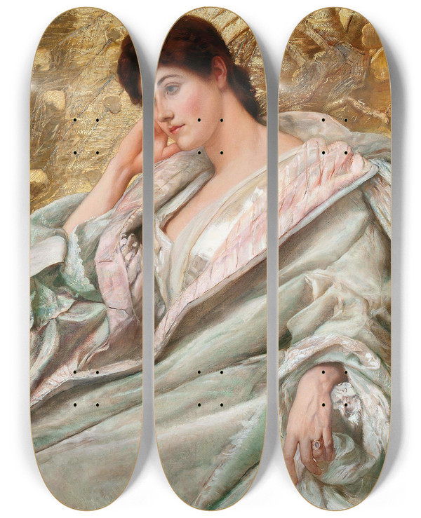 Triptych art skateboard deck of William Blake Richmond Portrait Of Mrs Charles Rome by William Blake Richmond (1842-1921)