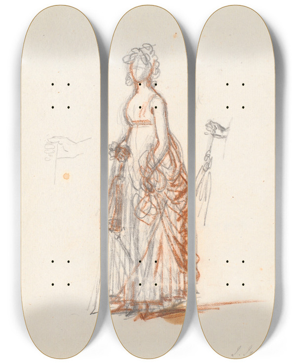 Triptych art skateboard deck of Jens Juel Studie Til Det Rybergske Familiebillede Fru Rybergs Figur Og Hjre Hnd Med En Parasol by Jens Juel (1745-1802)