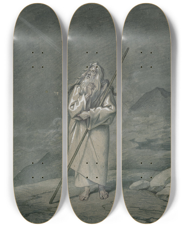 Triptych art skateboard deck of David Humbert De Superville Abraham De Aartsvader Man Met Staf In Desolaat Gebied by David Humbert De Superville (1770-1849)