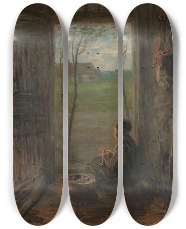 Triptych art skateboard deck of Jozef Israls A Laren Scene by Jozef Israels (1824-1911)