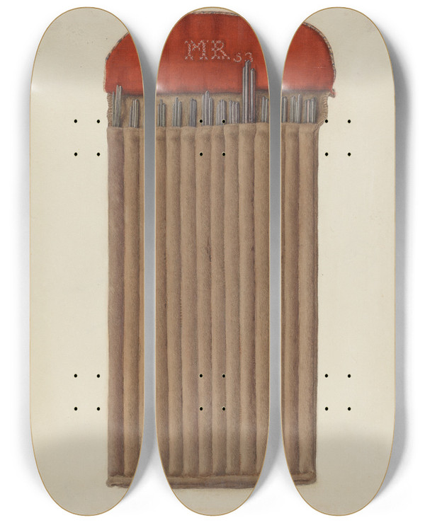 Triptych art skateboard deck of Helen E Gilman Shaker Case For Knitting Needles by Helen E Gilman