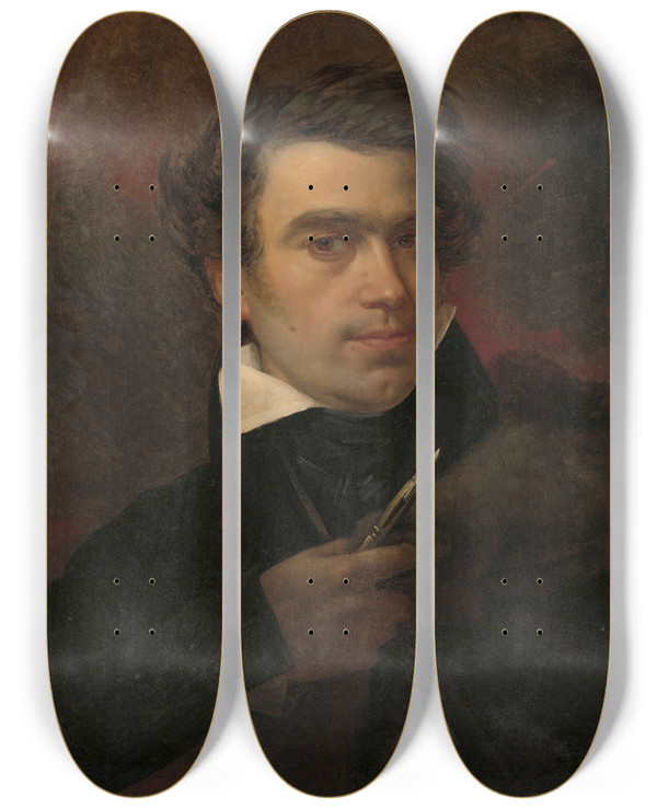Triptych art skateboard deck of Pieter Van Hanselaere Self Portrait by Pieter Van Hanselaere