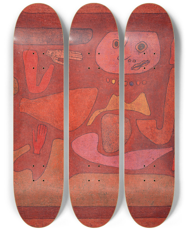 Triptych art skateboard deck of Paul Klee The Man Of Confusion by Paul Klee (1879-1940)