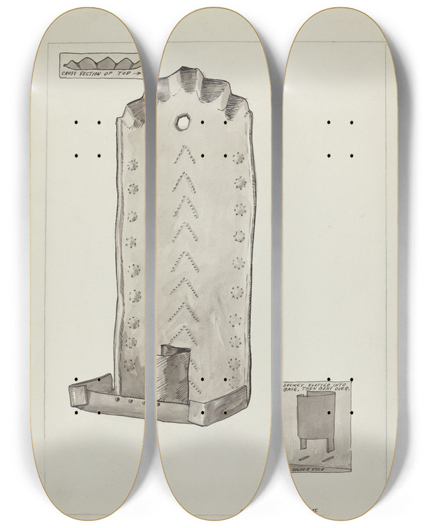 Triptych art skateboard deck of Majel G Claflin Tin Candle Sconce_1 by Majel G Claflin (1893-1941)