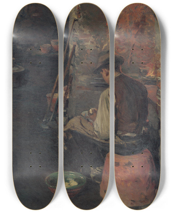 Triptych art skateboard deck of Dominik Skuteck Before Lunch by Dominik Skutecky (1849-1921)