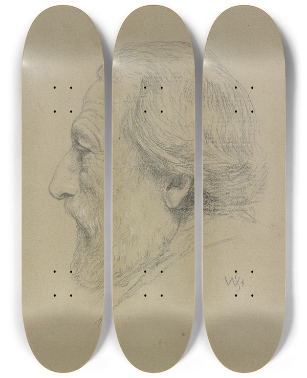 Triptych art skateboard deck of Wilhelm Steinhausen Der Kupferstecher Johannes Kaspar Eissenhardt by Wilhelm Steinhausen (1846-1924)