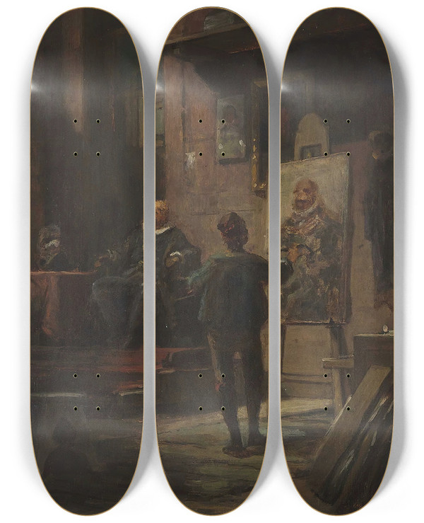 Triptych art skateboard deck of Carl Spitzweg Der Maler by Carl Spitzweg (1808-1880)