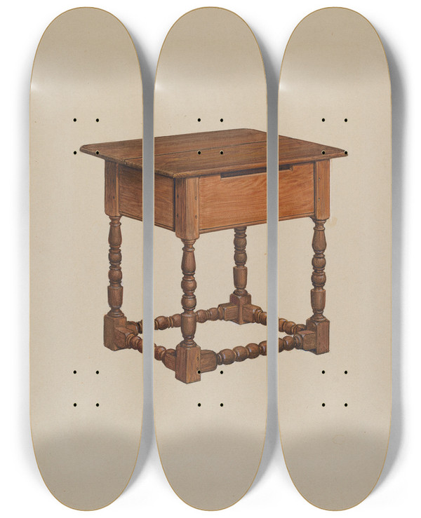 Triptych art skateboard deck of Harry Eisman Tavern Table by Harry Eisman