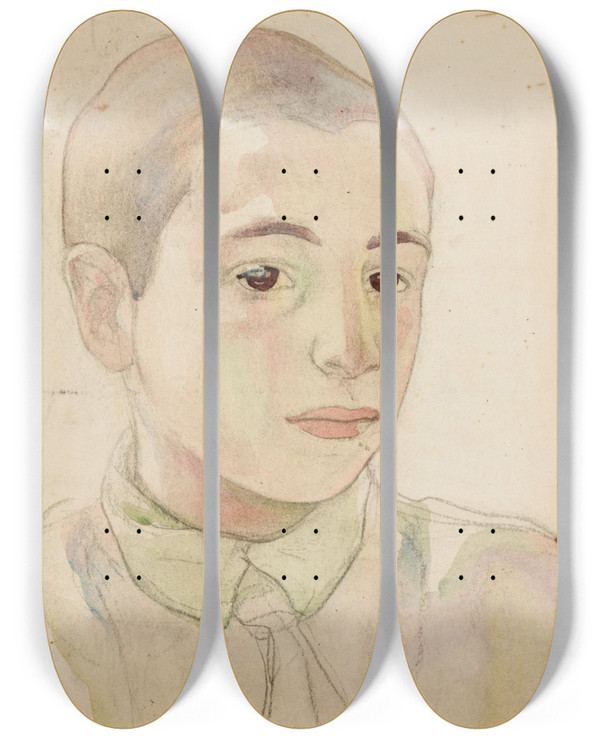 Triptych art skateboard deck of Nikolai Triik Poisi Pea Pooleli by Nikolai Triik (1884-1940)