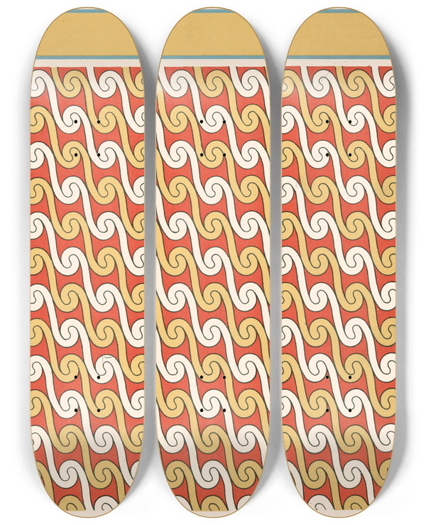 Triptych art skateboard deck of Gustave Jquier 30 Plafond Du Tombeau Damenemhat N 82 by Gustave Jequier (1868-1946)