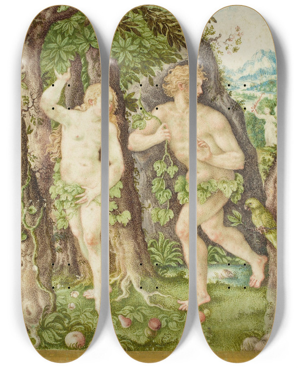 Triptych art skateboard deck of Daniel Frschel The Expulsion From Paradise by Daniel Froschel