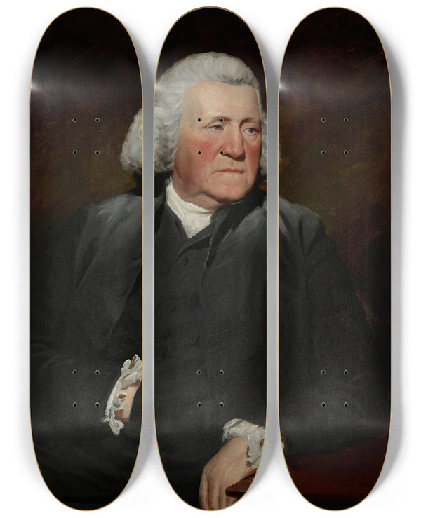 Triptych art skateboard deck of Sir Henry Raeburn Portrait Of Thomas Wood_2 by Sir Henry Raeburn (1756-1823)