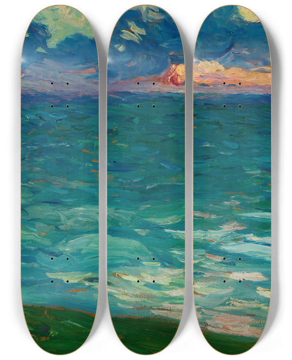 Triptych art skateboard deck of Henri Martin Au Bord De La Mer by Henri Martin (1860-1943)