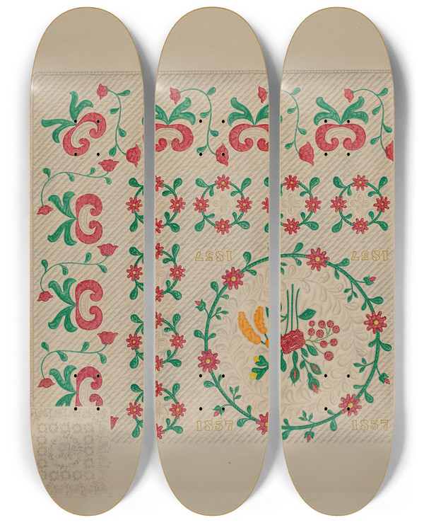 Triptych art skateboard deck of Therkel Anderson Dated Quilt by Therkel Anderson