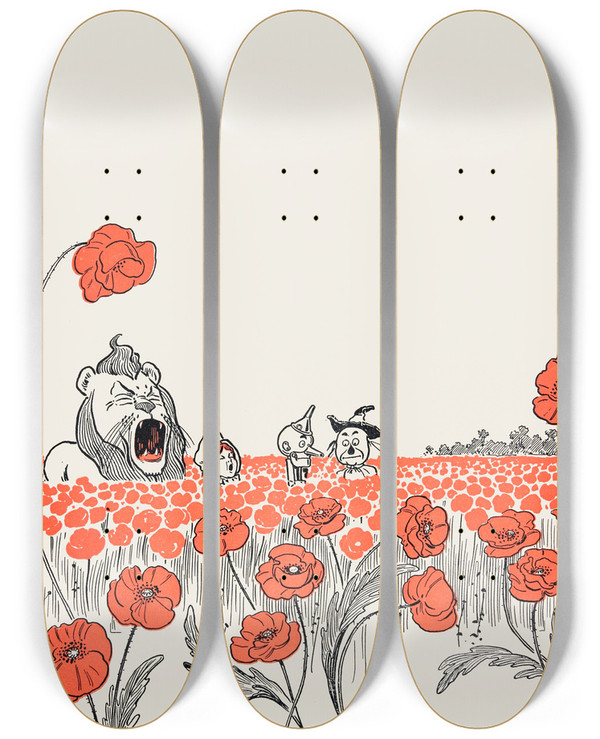 Triptych art skateboard deck of William Wallace Denslow The Wonderful Wizard Of Oz Pl 2 by William Wallace Denslow (1856-1915)
