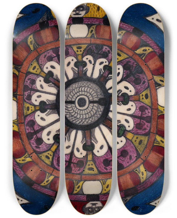 Triptych art skateboard deck of Adolf Wlfli Skt Adolfraadhall Bei Bern by Adolf Wolfli (1864-1930)