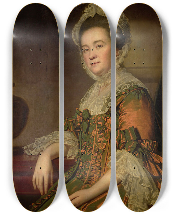 Triptych art skateboard deck of George Romney Portrait Of Mrs Dawes by George Romney (1734-1802)
