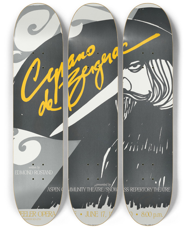 Triptych art skateboard deck of Beverly Moore Cyrano De Bergerac by Beverly Moore (20-)