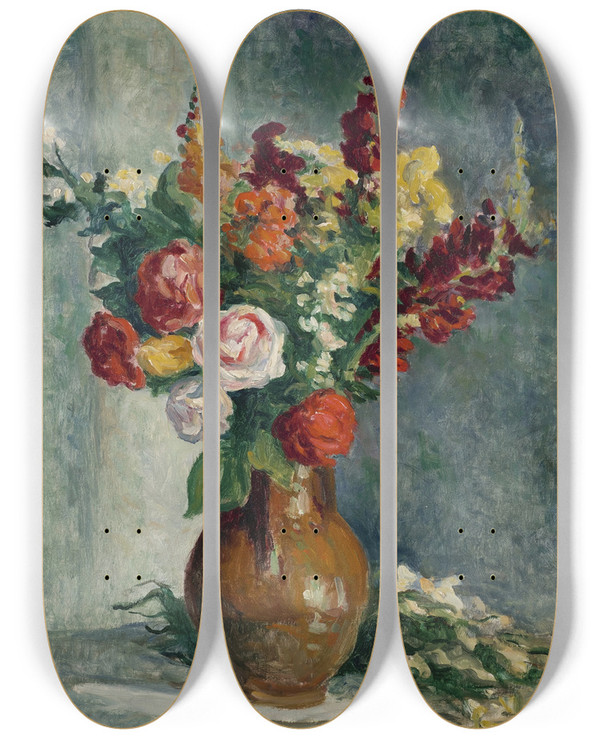 Triptych art skateboard deck of Maximilien Luce Vase De Fleurs_2 by Maximilien Luce (1858-1941)