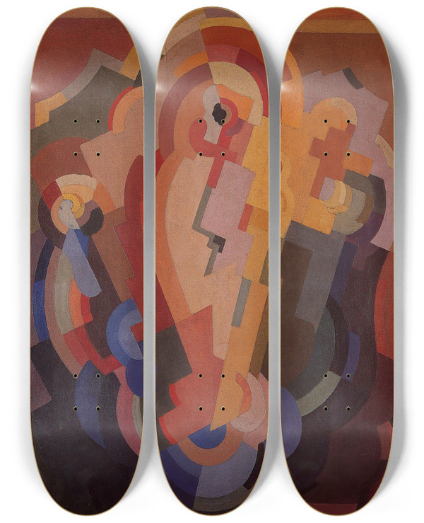 Triptych art skateboard deck of Mainie Jellett Abstract Composition by Mainie Jellett (1897-1944)