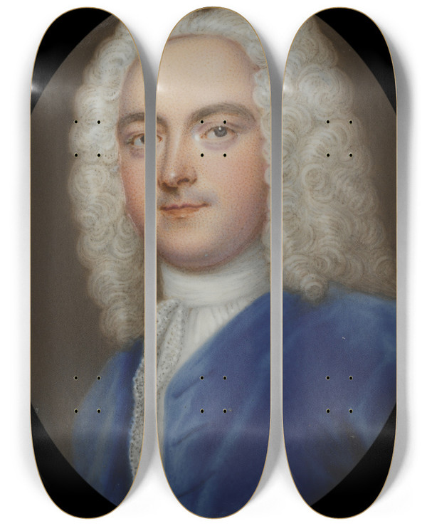 Triptych art skateboard deck of Christian Friedrich Zincke Joseph Addison by Christian Friedrich Zincke (1683-1767)