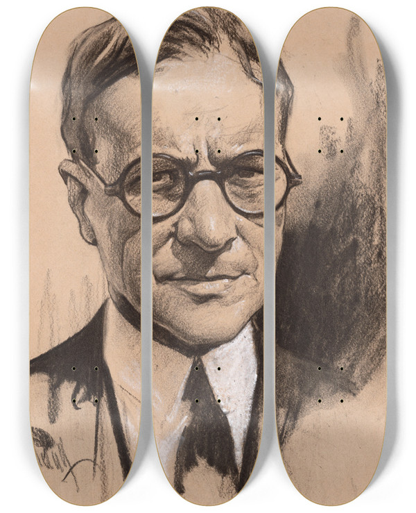Triptych art skateboard deck of Samuel Johnson Woolf Newton Diehl Baker by Samuel Johnson Woolf (1880-1948)