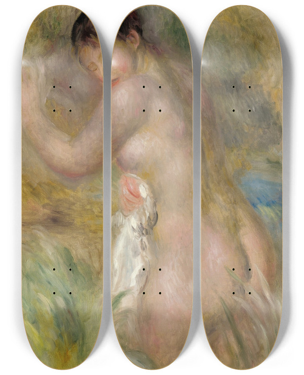 Triptych art skateboard deck of Pierreauguste Renoir La Baigneuse by Pierre-Auguste Renoir (1841-1919)