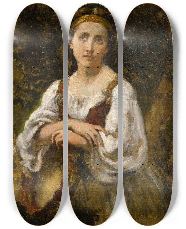 Triptych art skateboard deck of Narcissevirgile Diaz De La Pea Bohmienne Au Tambour by Narcisse-Virgile Diaz de La Pea (1808-1876)