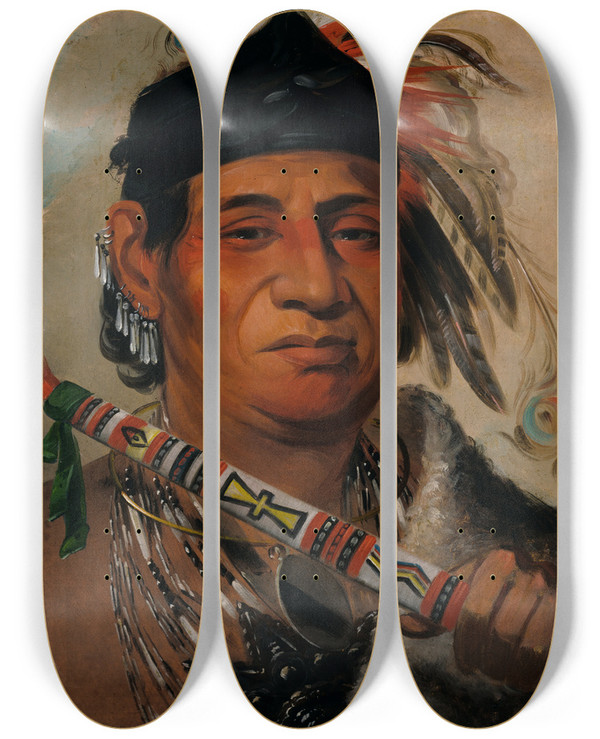Triptych art skateboard deck of George Catlin Mahkemeeteuv Grizzly Bear Chief Of The Tribe by George Catlin (1796-1872)